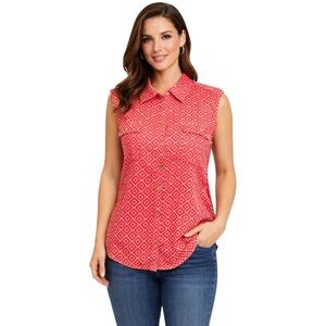 Jaclyn Smith Geometric Print Button-up Top Cotton Women’s XL Coastal Cowgirl